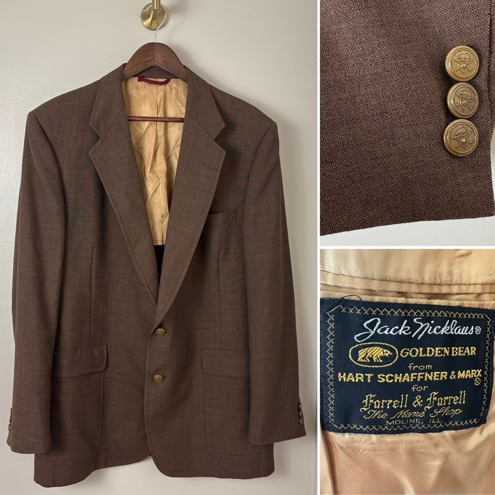 VTG Hart Schaffner‎ Marx Brown Blazer 46 XL Jack Nicklaus Golden Bear Golf 90s